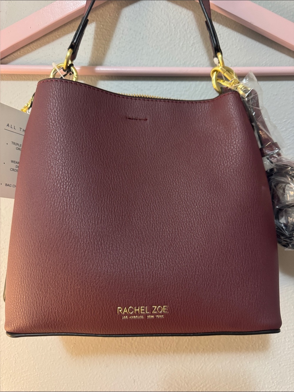 Rachel Zoe Plum Leather Crossbody with Gold Accents